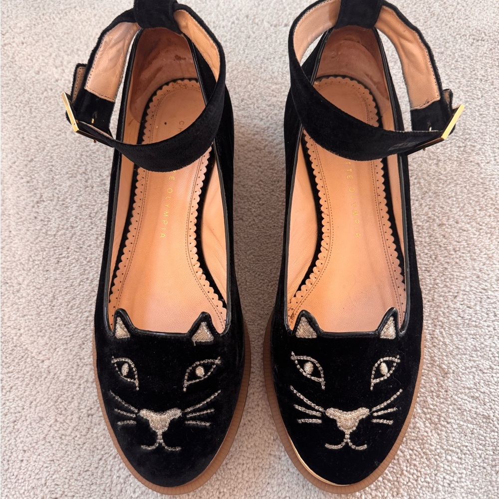 Sophia Webster Black Velvet Cat Flats